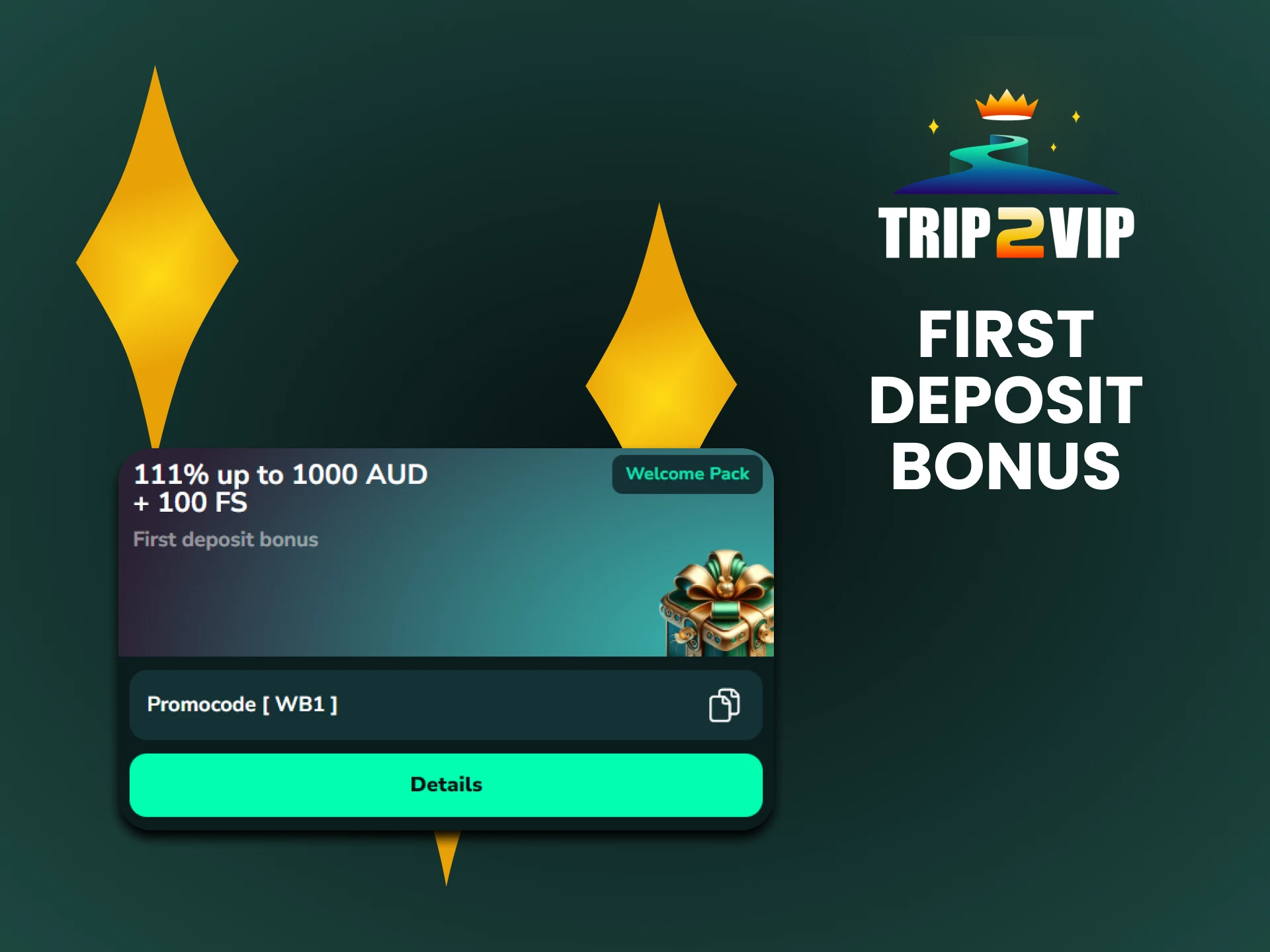 Trip2vip gives a bonus for replenishing your first deposit.