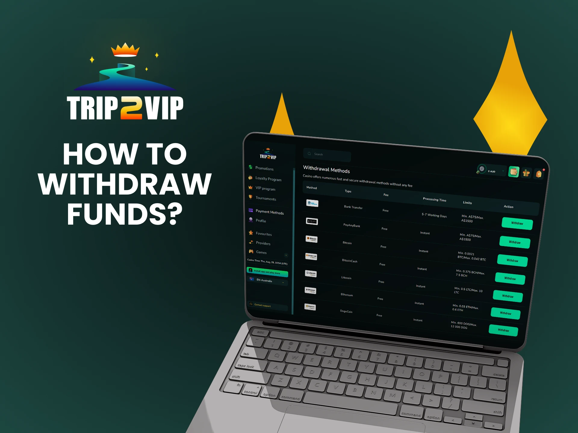 We will show you how to withdraw funds to Trip2vip.