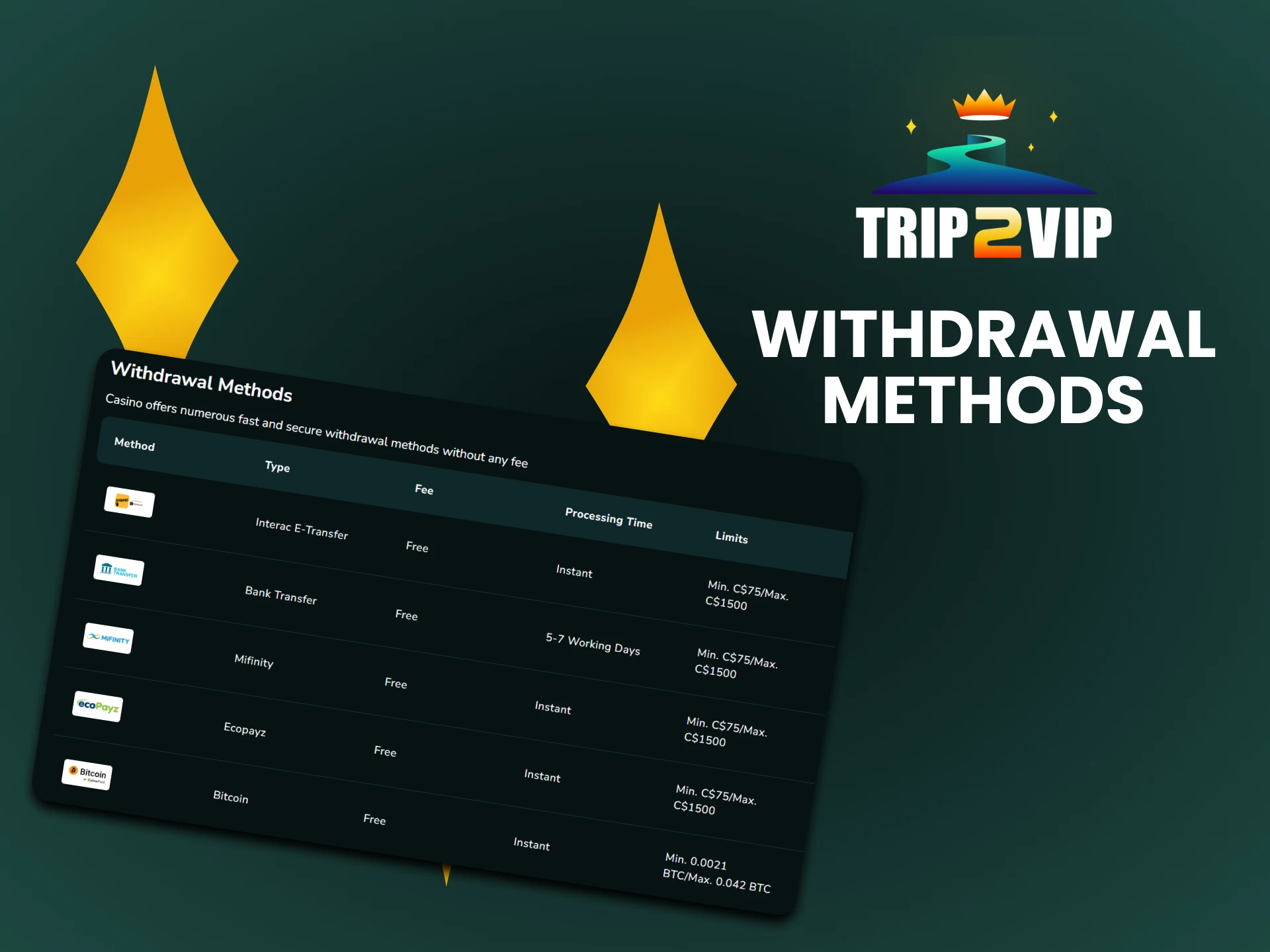 Learn withdrawal methods on Trip2vip.