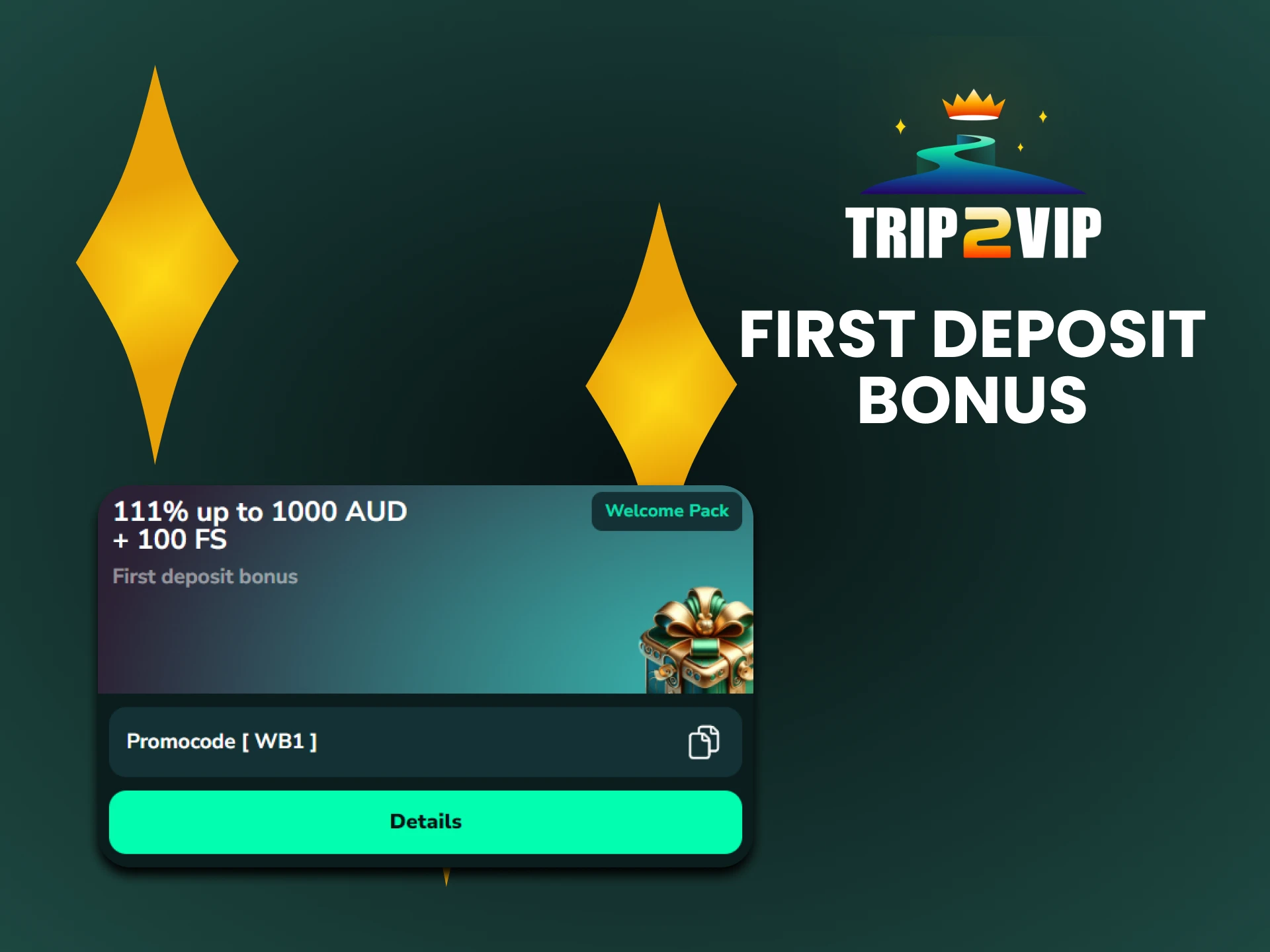 Trip2vip gives a bonus for replenishing your first deposit.