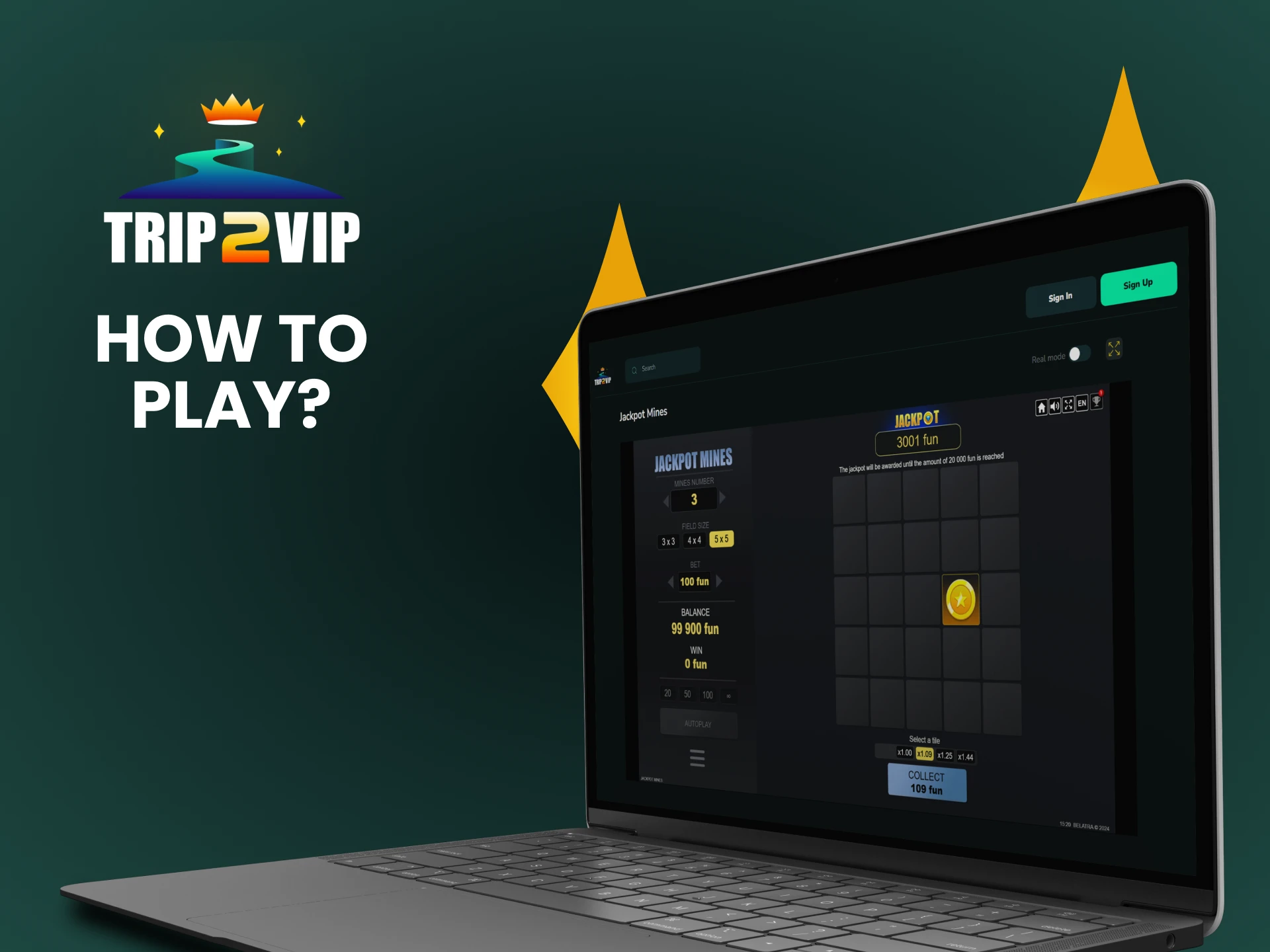 Go to the casino section for games on Trip2vip.