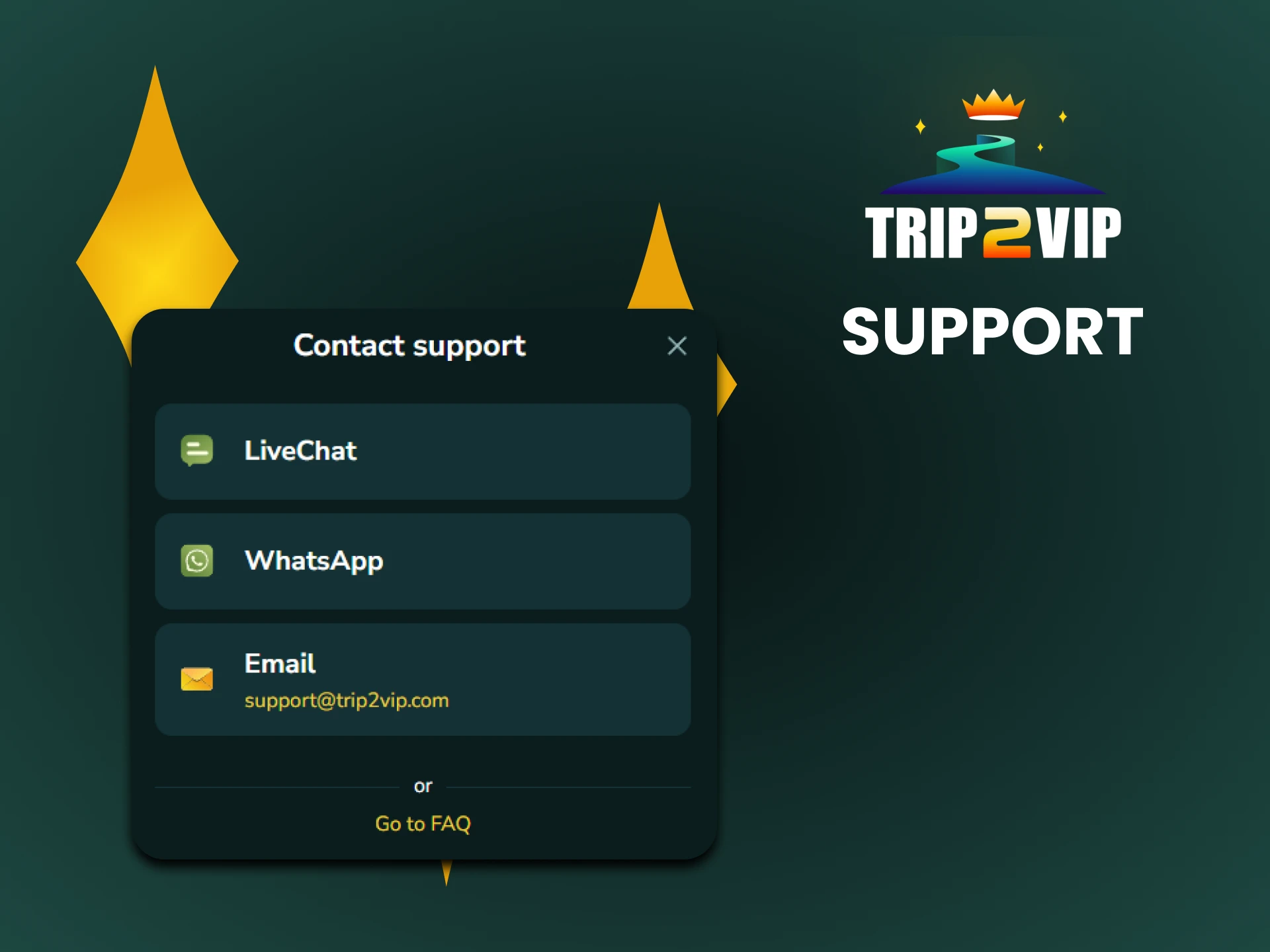 On the Trip2vip website you can find a chat with support.